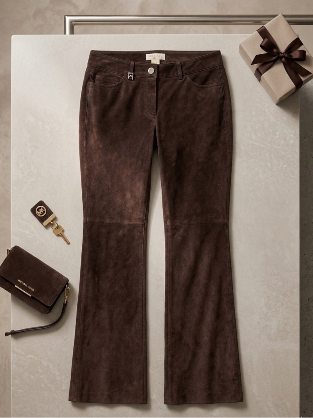 Michael Kors Chocolate Brown Suede straight Leg‎ western Pants Size 2